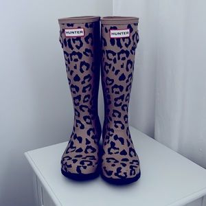 Leopard Print Tall Hunter Boots, big kid size 4 or woman size 5